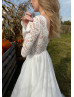 Long Sleeves Ivory Lace Polka Dots Tulle Boho Wedding Dress